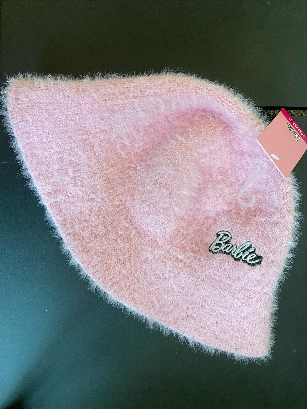 Barbie Light Pink Fuzzy Bucket Hat with Embroidered Logo